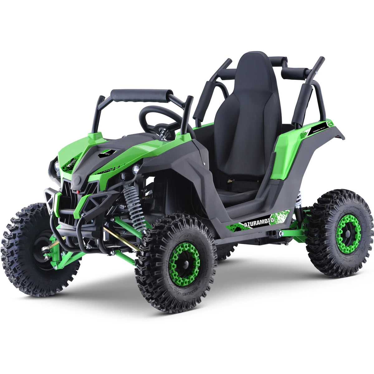 MotoTec Raider Kids UTV 48V 1200W Full Suspension — Green complete product on white background