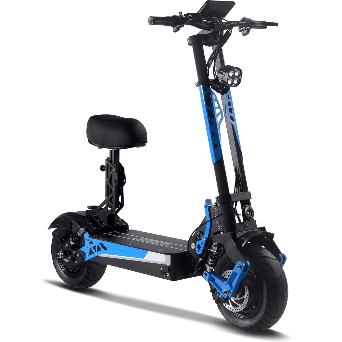 MotoTec Switchblade 60V 4000W electric scooter in Blue, front three-quarter view
