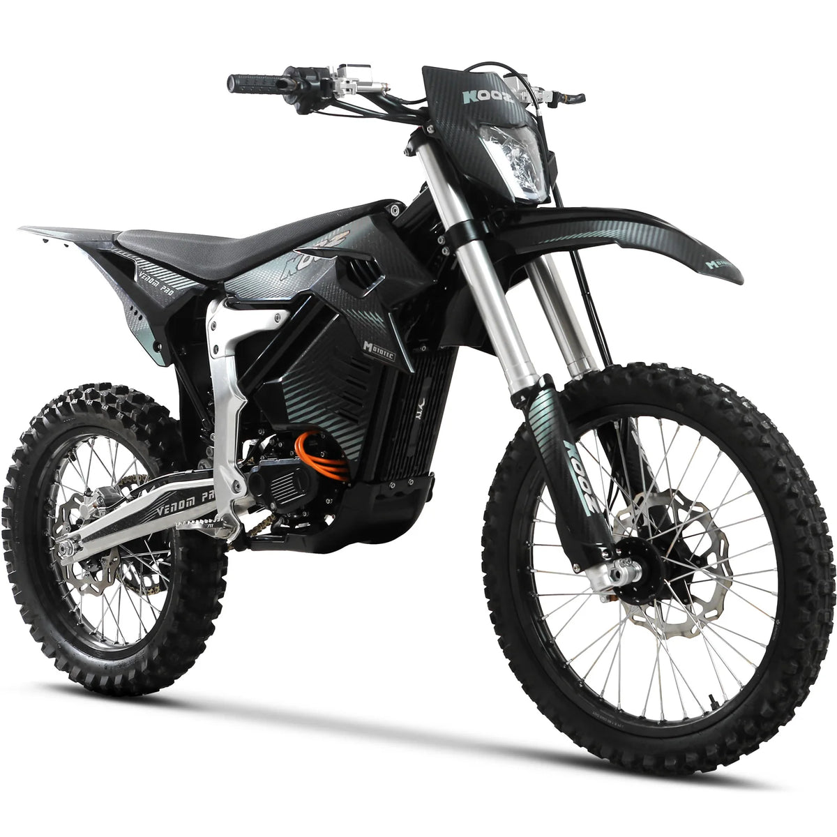 MotoTec Venom 72V 30000W Peak Electric Dirt Bike — Black complete product on white background