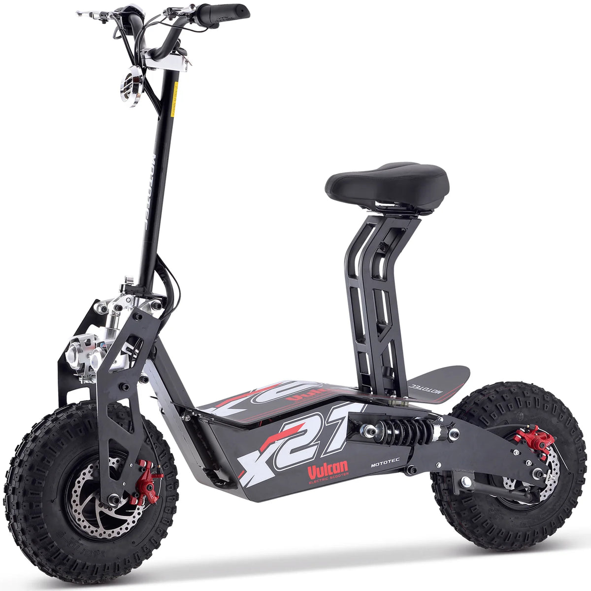 MotoTec Vulcan 48V 1600W Electric Scooter — Black complete product on white background