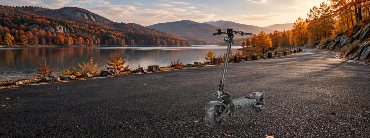 TEVERUN Fighter Supreme 7260R Electric Scooter in an autumn setting for Performance Electric Scooters