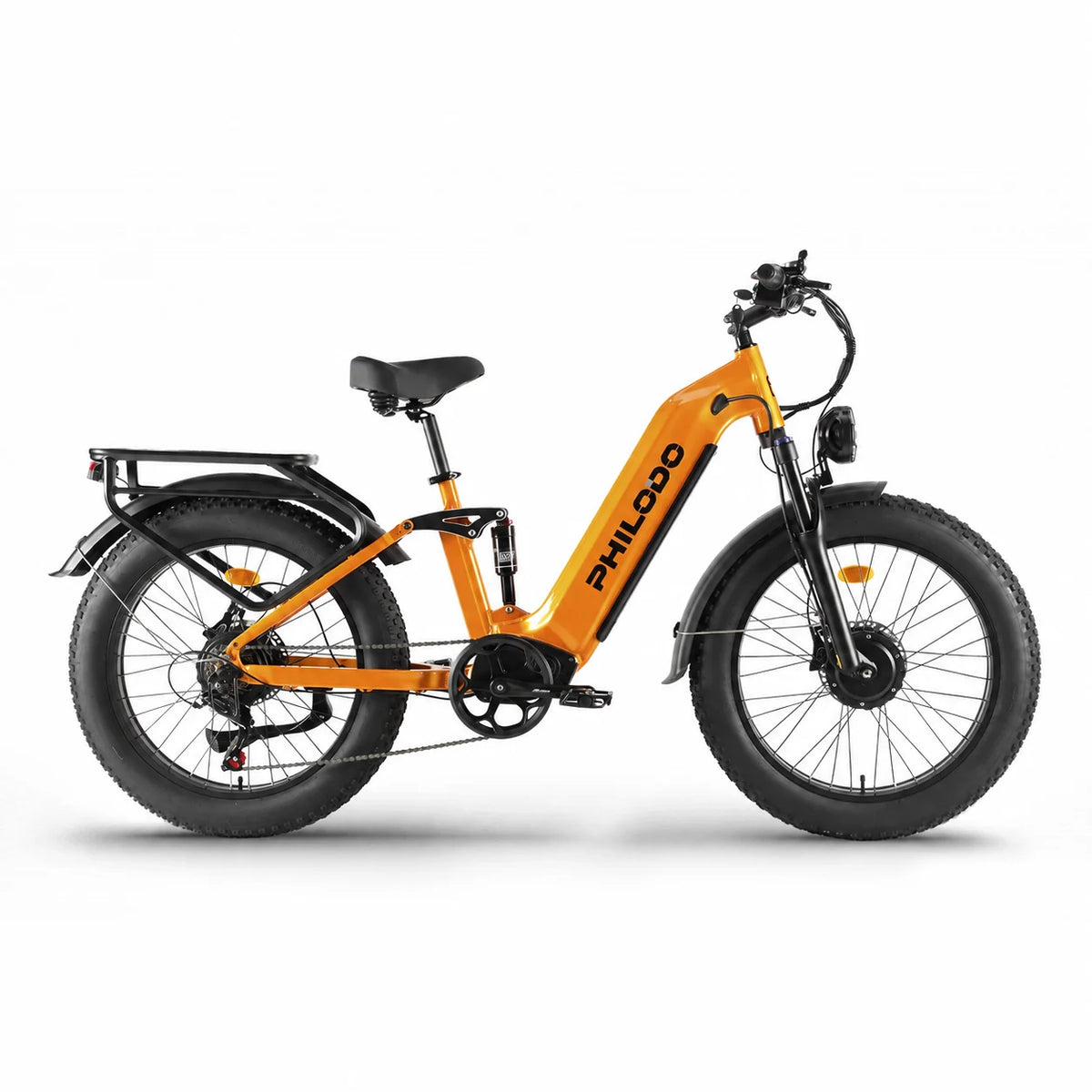 PHILODO Falcon Step-Thru Orange electric bike, side view on white