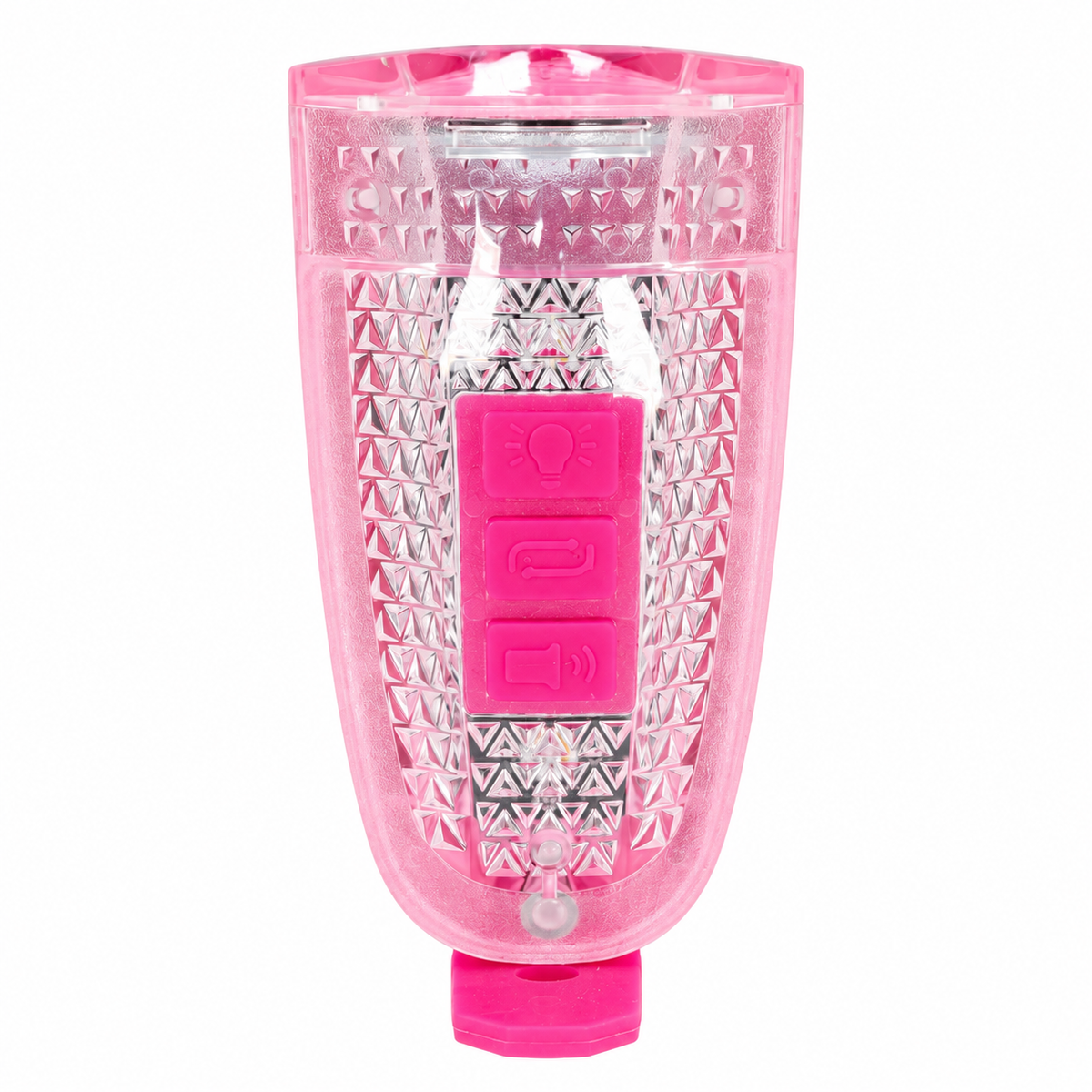 Pink HornBrightz bicycle horn on white background