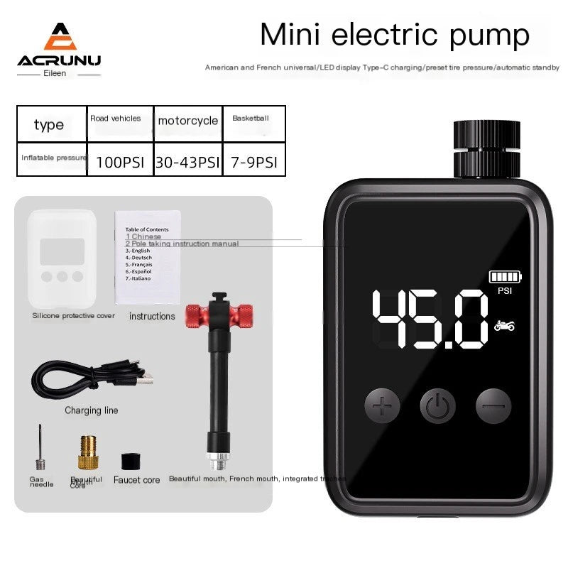 Black ACRUNU mini electric pump with digital display and supplier accessory reference