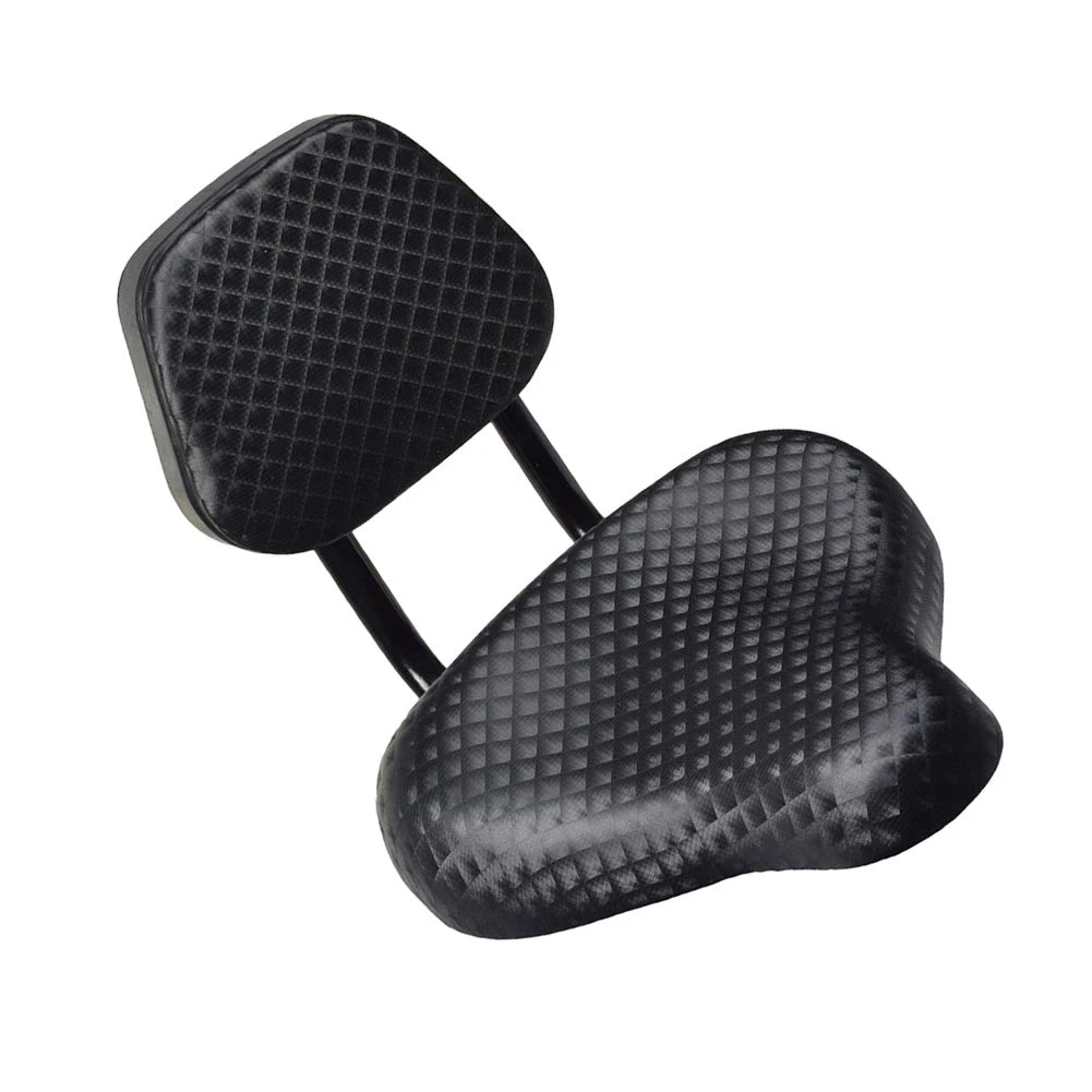 Black bicycle saddle and backrest shown at an angle