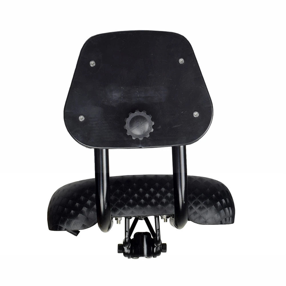 Rear view of bicycle saddle backrest and mounting hardware