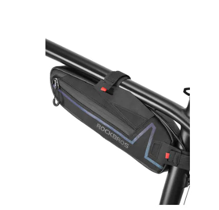 Exact supplier Black 1.5L frame-bag option mounted beneath bicycle top tube; bicycle excluded