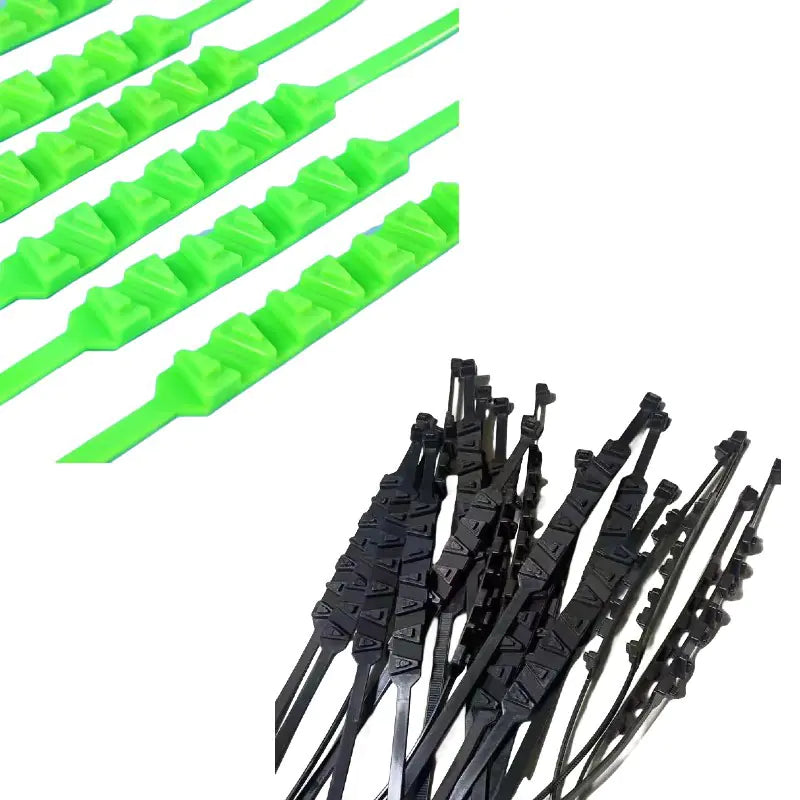 Black and green nylon tyre straps; colour reference, pack quantity selected separately