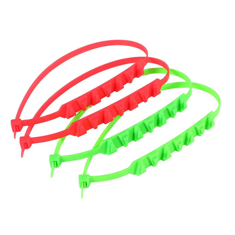 Red and green nylon tyre straps on white; colour reference, pack quantity selected separately