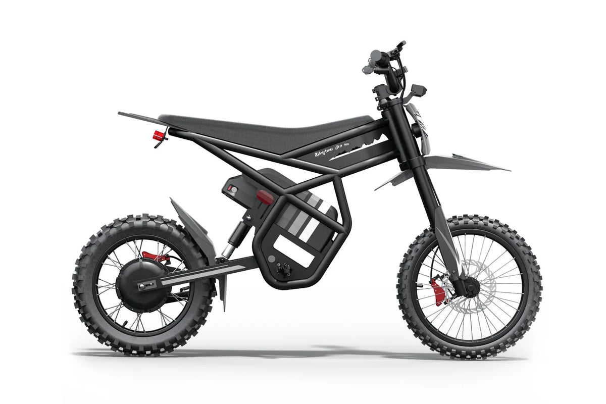 Riding Times GT54 Pro black electric dirt bike, right-side profile on white