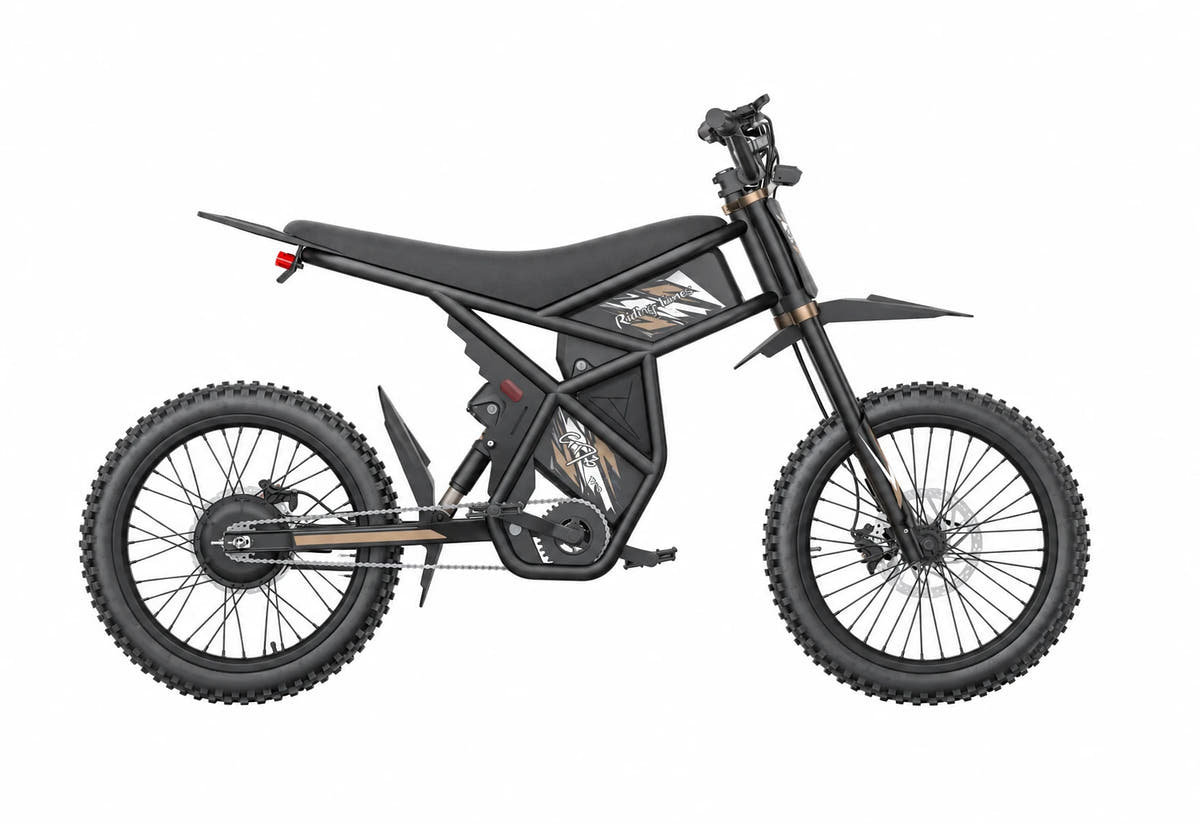 Riding Times GT73 Pro black electric bike, full side view on a white background