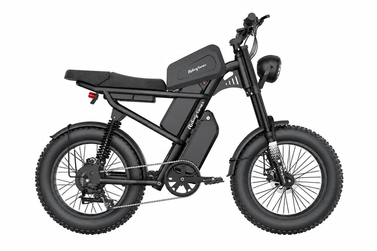 Riding Times Z8 Pro black fat-tyre electric bike, full side view on a white background