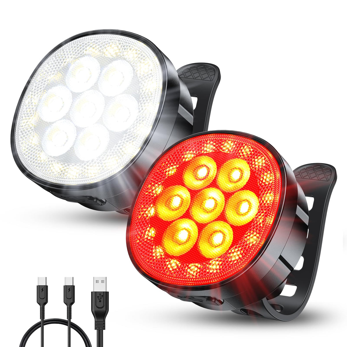 Viccux Rechargeable Round Front and Rear Bike Light Set