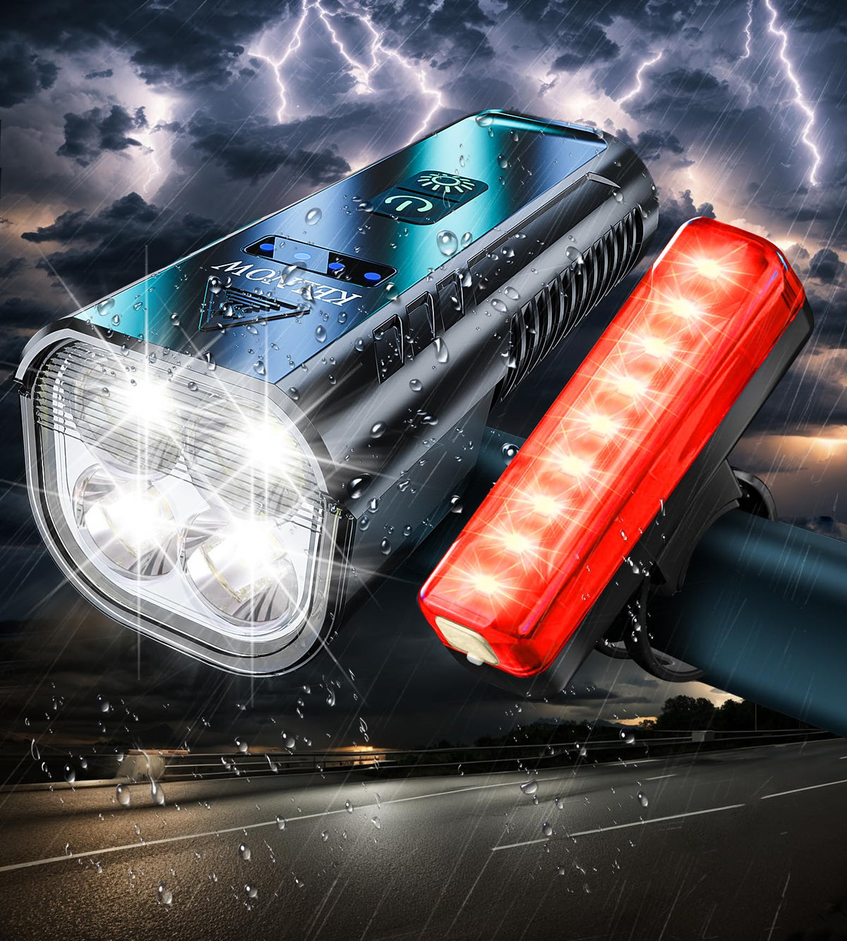 KELNOW Four-LED Front and Rear Bike Light Set