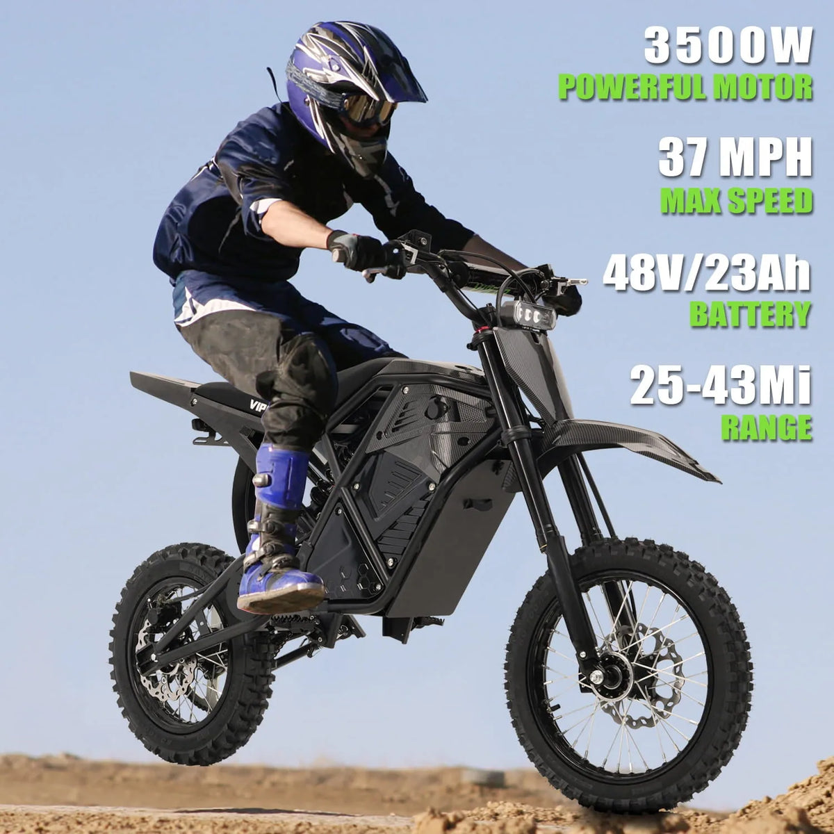 VIPCOO H3 matte black electric dirt bike side view