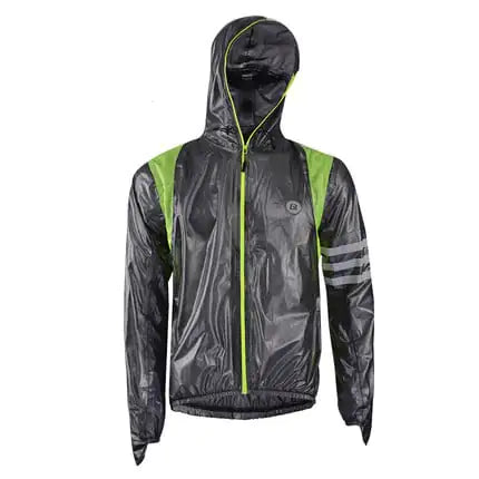 Stripe black hooded cycling rain jacket