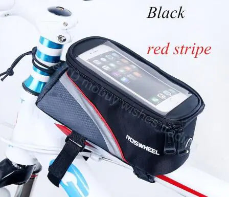 Bicycle storage bag, supplier Red Stripe/5.5inch; phone and bicycle illustrate use