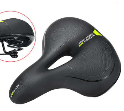 Bicycle saddle, supplier Black / Spring option, yellow-green accents shown