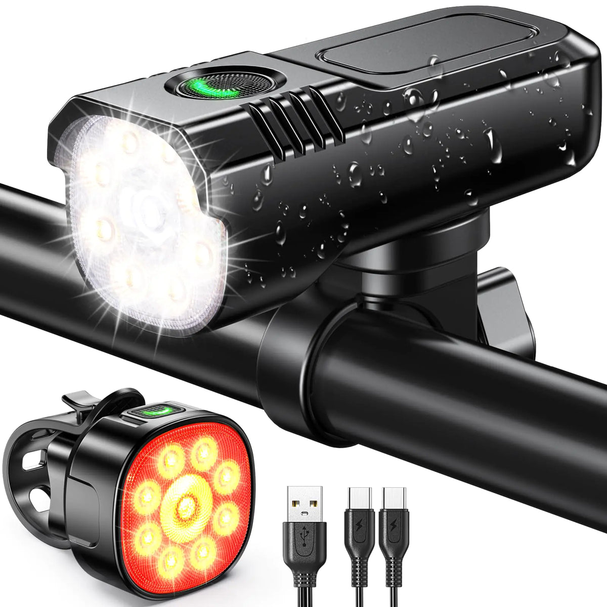Zewdov Rechargeable Front & Rear Bike Light Set