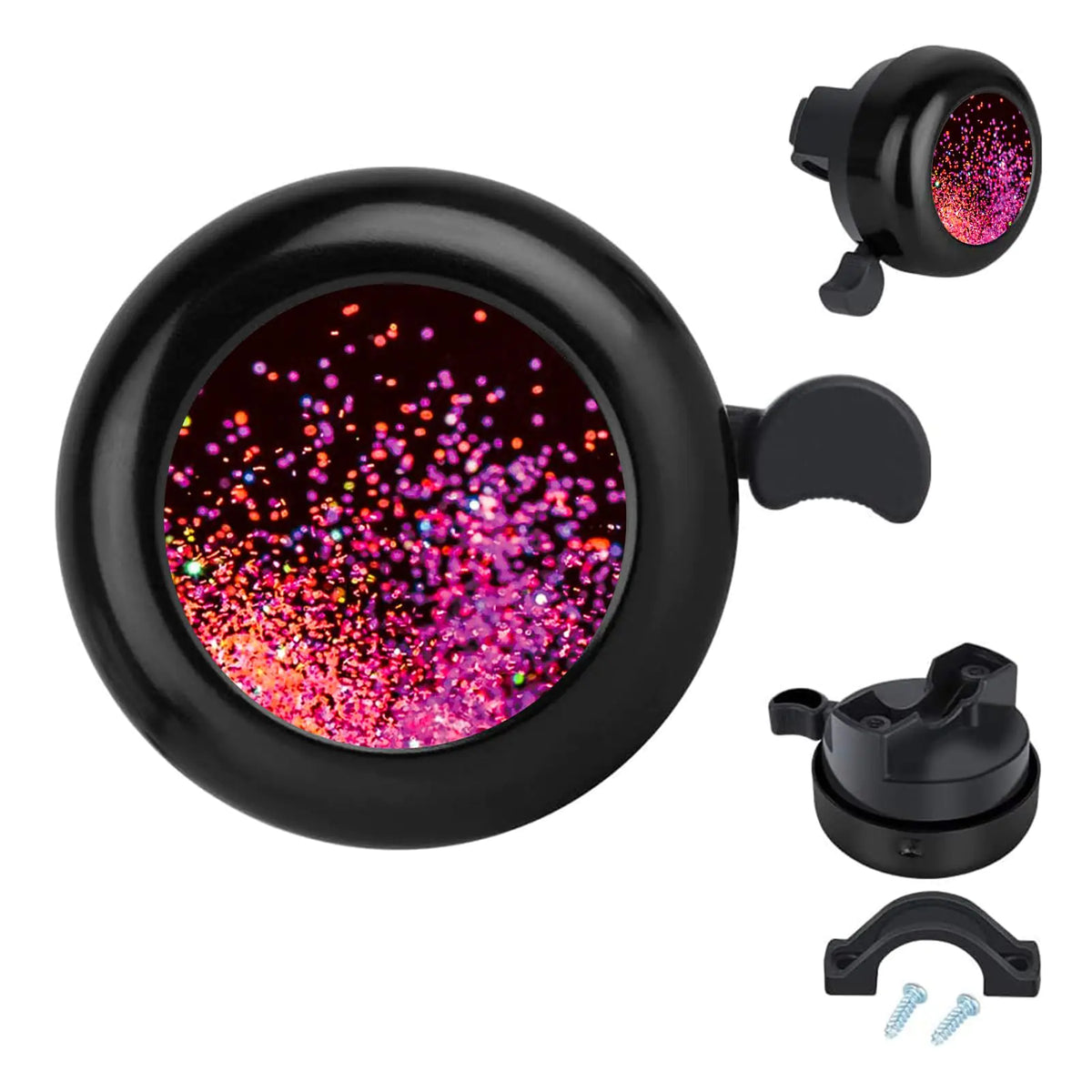 MZELQ Bicycle Bell Cute Clear Sound Adjustable Size Aluminum Bike Accessories Bell Ring for Girls Women Kids Adults Black(Glitter Pattern)