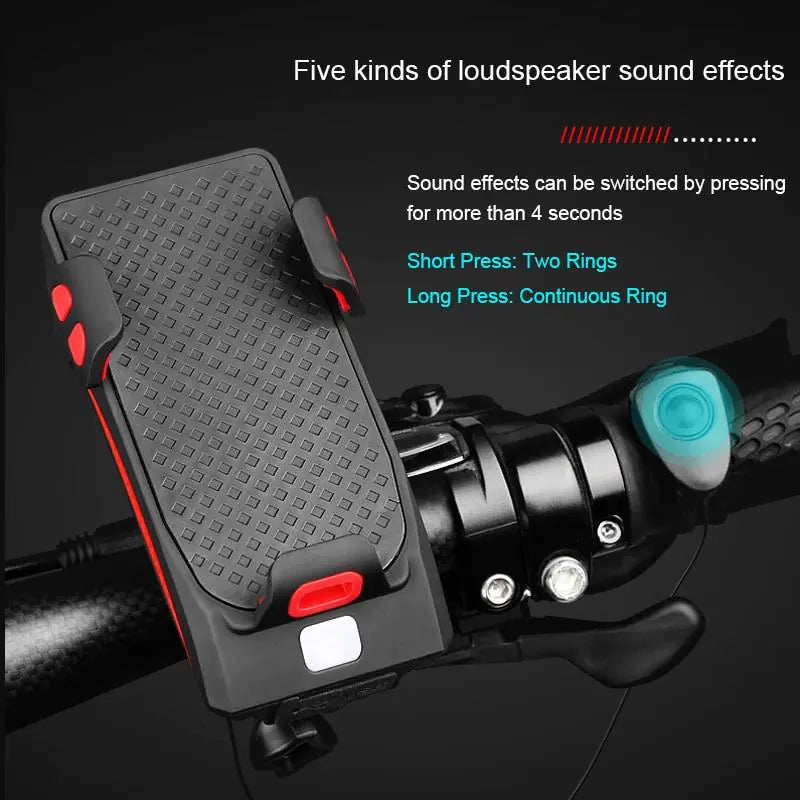 4-in-1 Rechargeable Bicycle Light with Horn and Mount