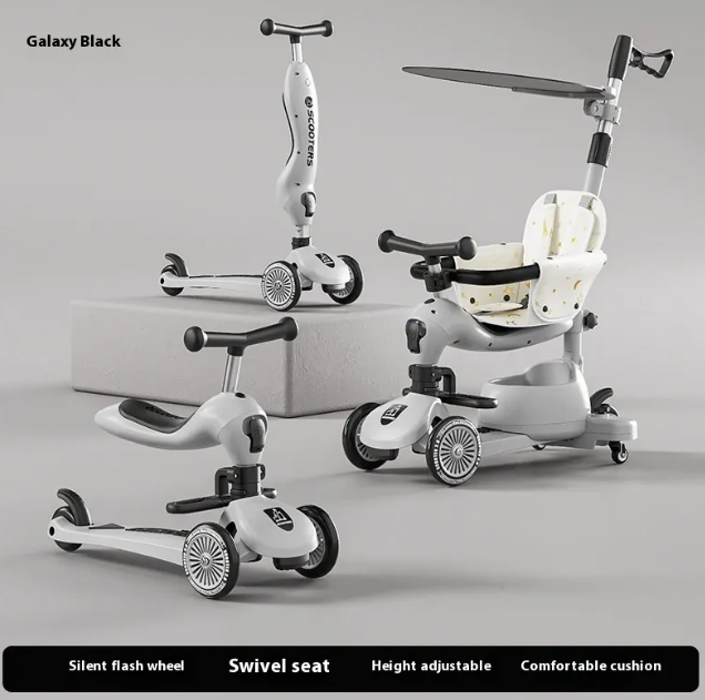 3-in-1 Kids Scooter 0–6 Years – Push, Ride-On & Balance Scooter with Sunshade