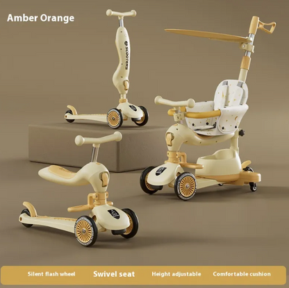 3-in-1 Kids Scooter 0–6 Years – Push, Ride-On & Balance Scooter with Sunshade