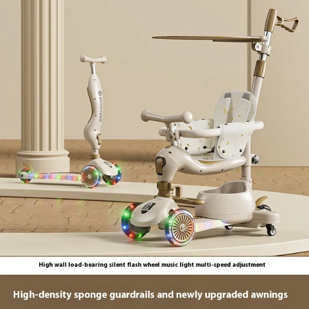 3-in-1 Kids Scooter 0–6 Years – Push, Ride-On & Balance Scooter with Sunshade