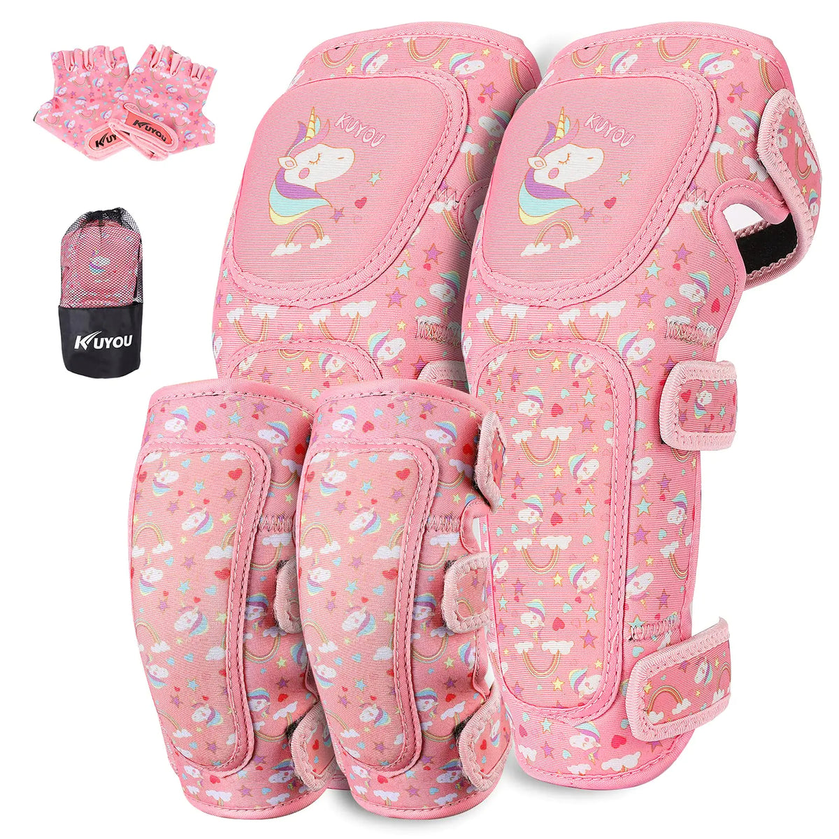 Kids Protective Gear Set Innovative Soft Youth Toddler Knee Pads and Elbow Pads Adjustable Protective Gear Set with Bike Gloves for Boys Girls Roller Skating Skateboard
