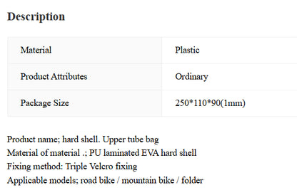 Bicycle bag front bag hard case upper tube bag
