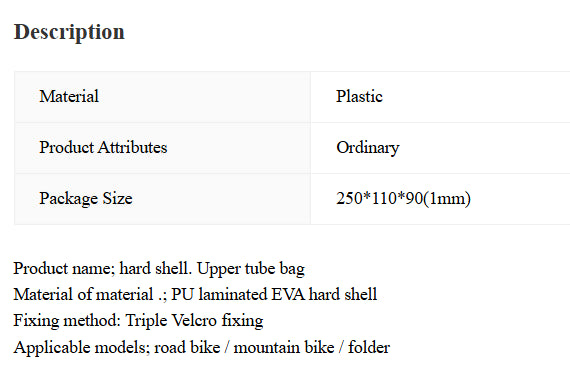 Bicycle bag front bag hard case upper tube bag