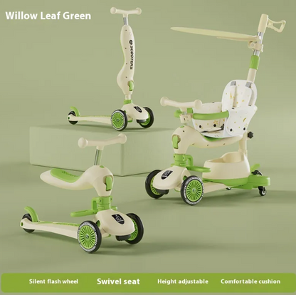 3-in-1 Kids Scooter 0–6 Years – Push, Ride-On & Balance Scooter with Sunshade