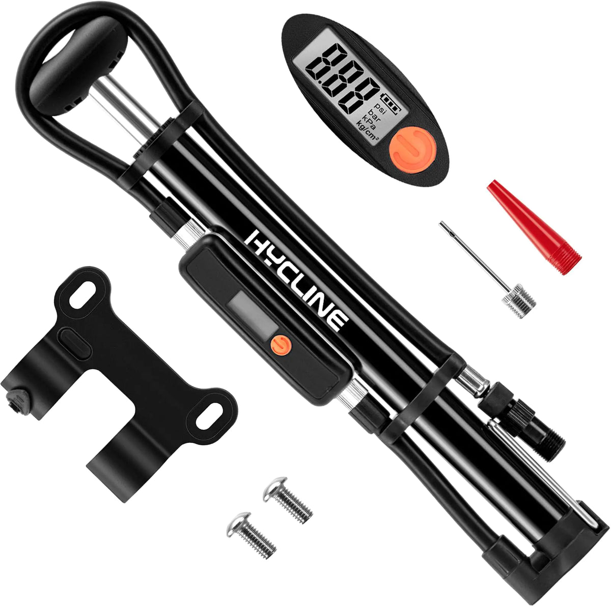 Hycline Mini Bicycle Pump with Digital Gauge – Black