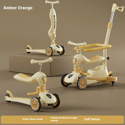 3-in-1 Kids Scooter 0–6 Years – Push, Ride-On & Balance Scooter with Sunshade