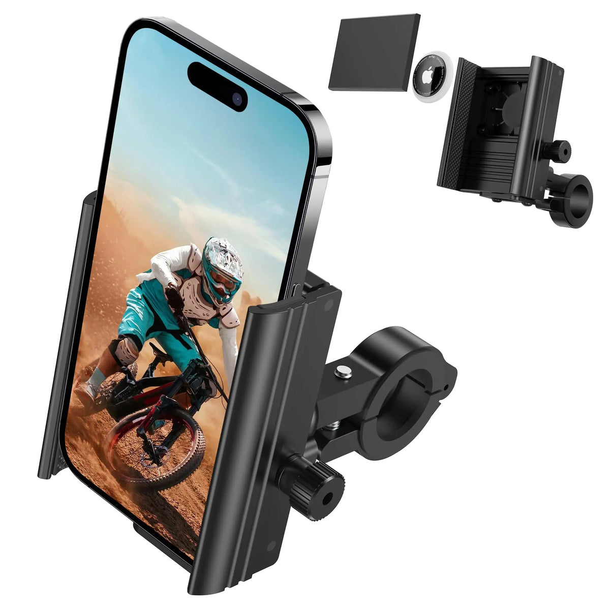 Airtag Bike Phone Mount Hidden Bicycle Phone Mount Compatible with Apple Airtags Anti-Theft Air tag GPS Tracker Motorcycle Handlebar Cell Phone Clamp Scooter Phone Clip with Bluetooth Tracker