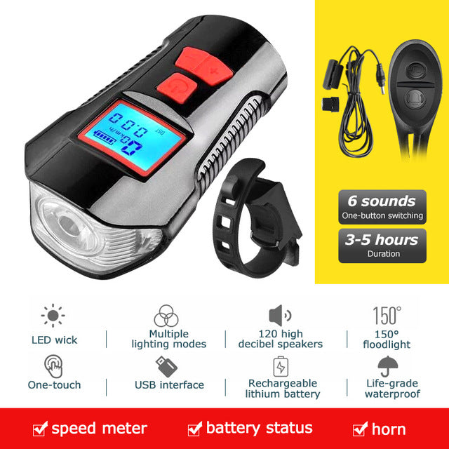USB Rechargeable Front Bike Light with Cycle Computer — Red Deluxe Edition option