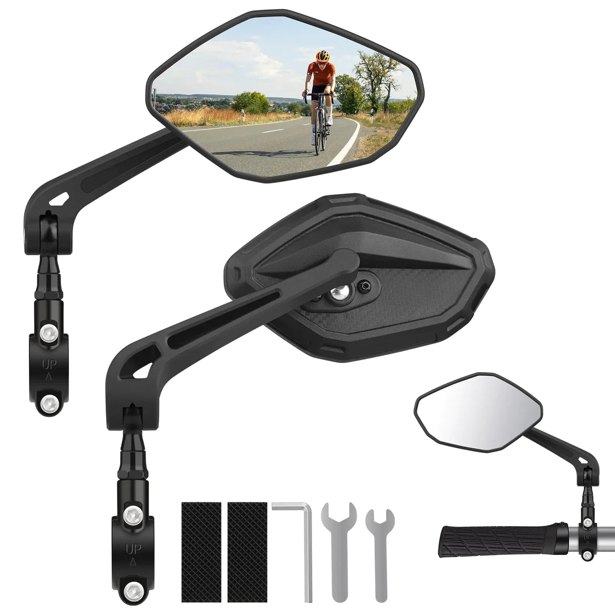 Diyife Bike Mirror Bike Mirror Handlebar Mount 1 Pair Wide Angle Large Handlebar Rearview Mirror Blast-Resistant 360°Adjustable Bicycle Rear View Mirror Accessories for Mountain Road Bike