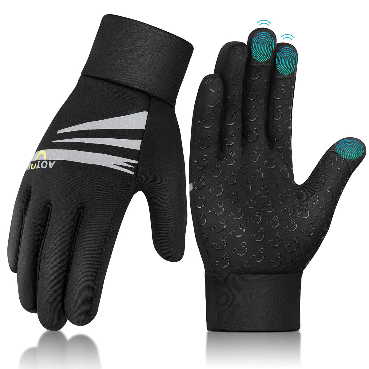 AOTOW Kids Winter Warm Sports Gloves - Boys Girls Cold Weather Snow Youth Touch Screen Cycling Riding Bike Glove for Football Thermal Running Glove Children Mittens Outdoor Blcak
