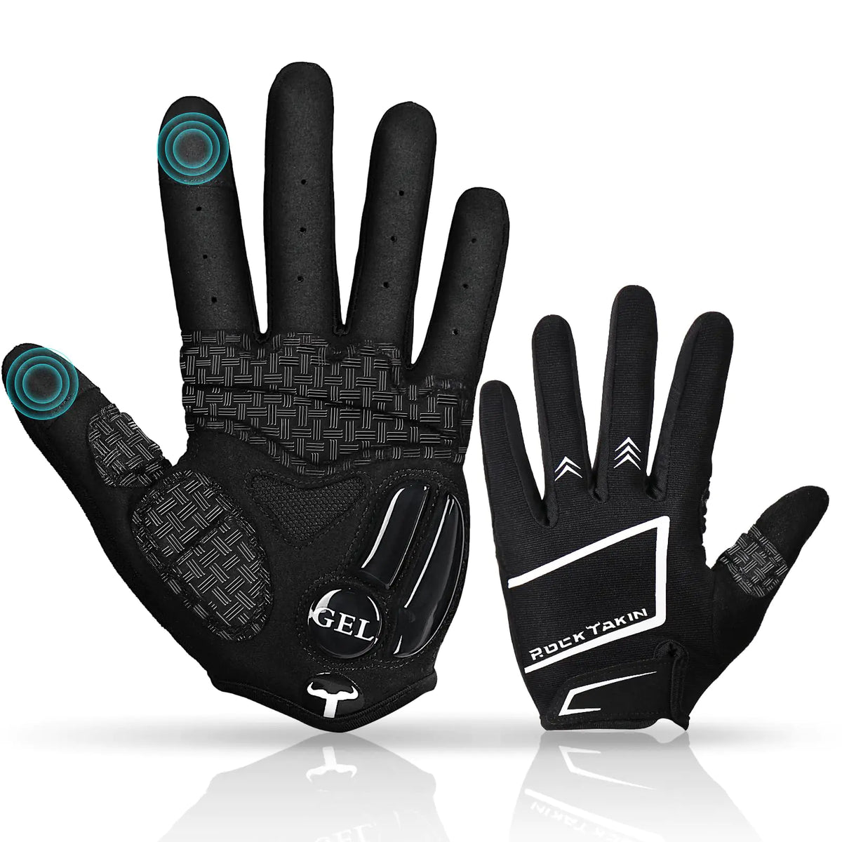 ROCK TAKIN Cycling Gloves for Men Women 5MM Gel Pad Shock-Absorbing Bike Gloves with Touch Screen Sweat Wipe Breathable Anti-Slip Full Finger Biking Gloves for MTB Road Bicycle