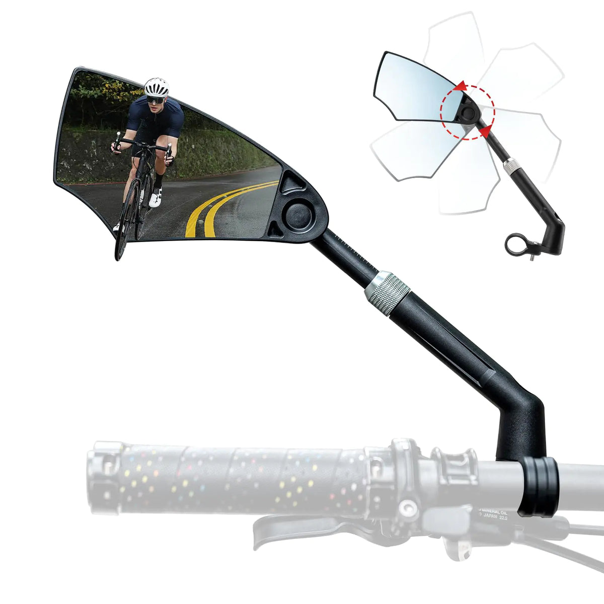 ROCKBROS Bike Mirror New Handlebar Rear View Mirror HD Anti-glare Glass Foldable with Retractable & 360 °Adjustable Lens E-bike Mirror Suitable for 21-24cm Handlebar