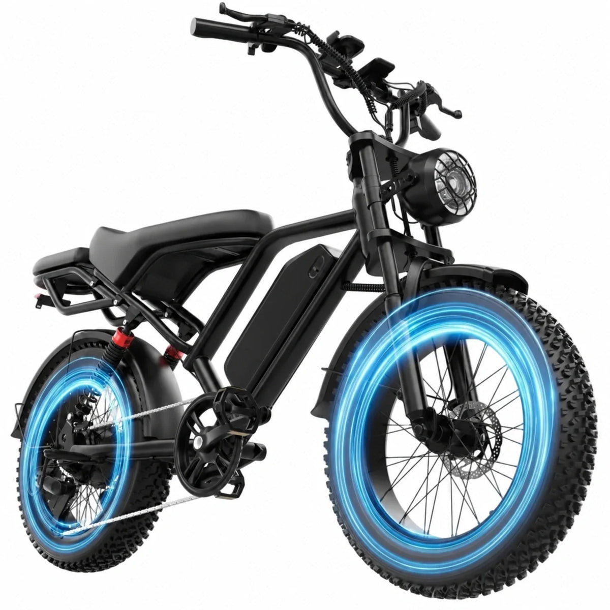 AOVO AP20 electric bike with plain battery case, fat tyres and dual disc brakes