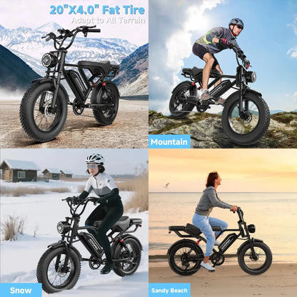 AOVOPRO AP20 Electric Bike Fat Tyre Dual Suspension with Back Seat up to 50 Km/h