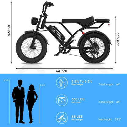 AOVOPRO AP20 Electric Bike Fat Tyre Dual Suspension with Back Seat up to 50 Km/h