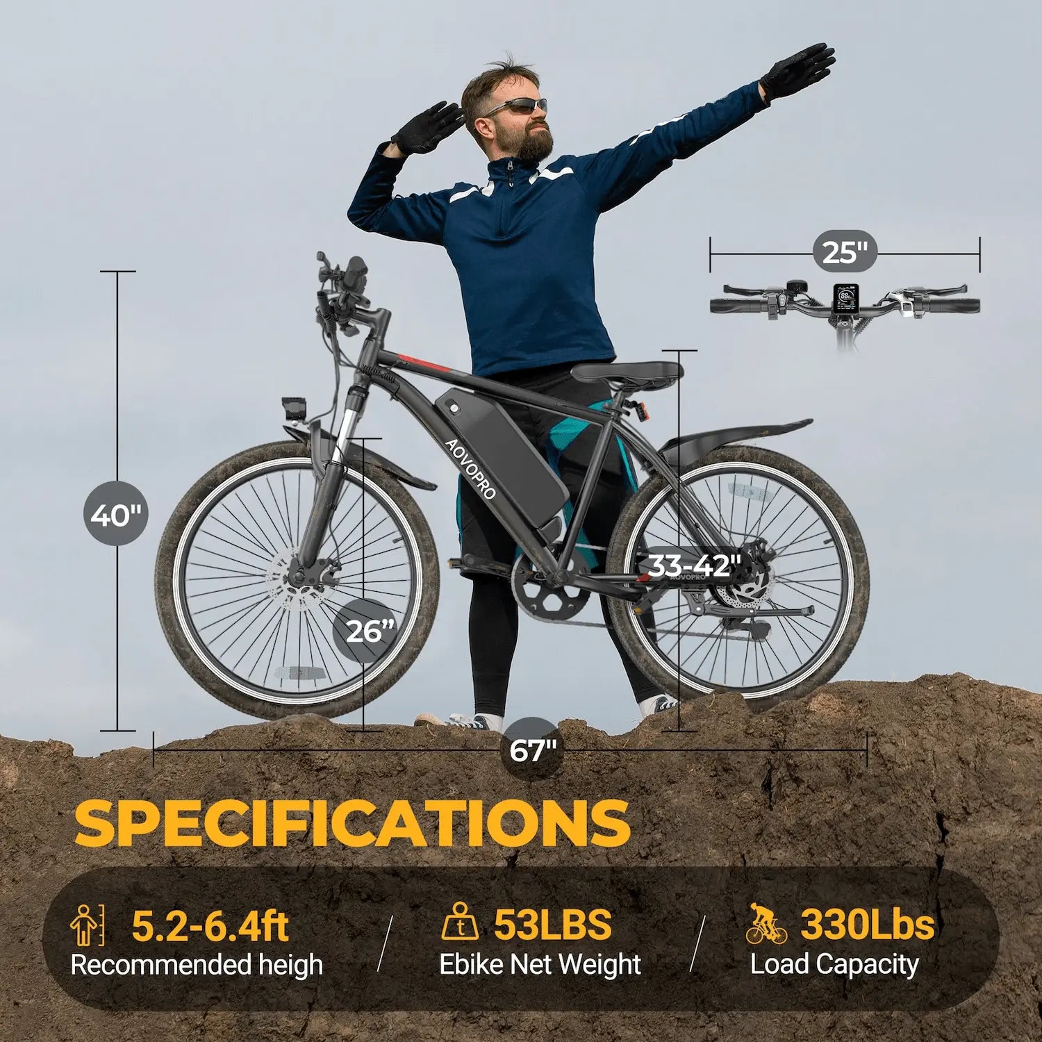 AOVO PRO BK520 Electric Bike | 26-Inch Commuter E-Bike up to 22 Mph
