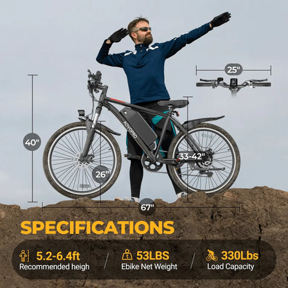 AOVO PRO BK520 Electric Bike | 26-Inch Commuter E-Bike up to 22 Mph