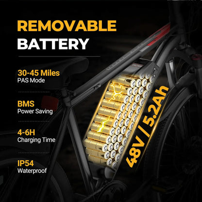 AOVO PRO BK520 Electric Bike | 26-Inch Commuter E-Bike up to 22 Mph