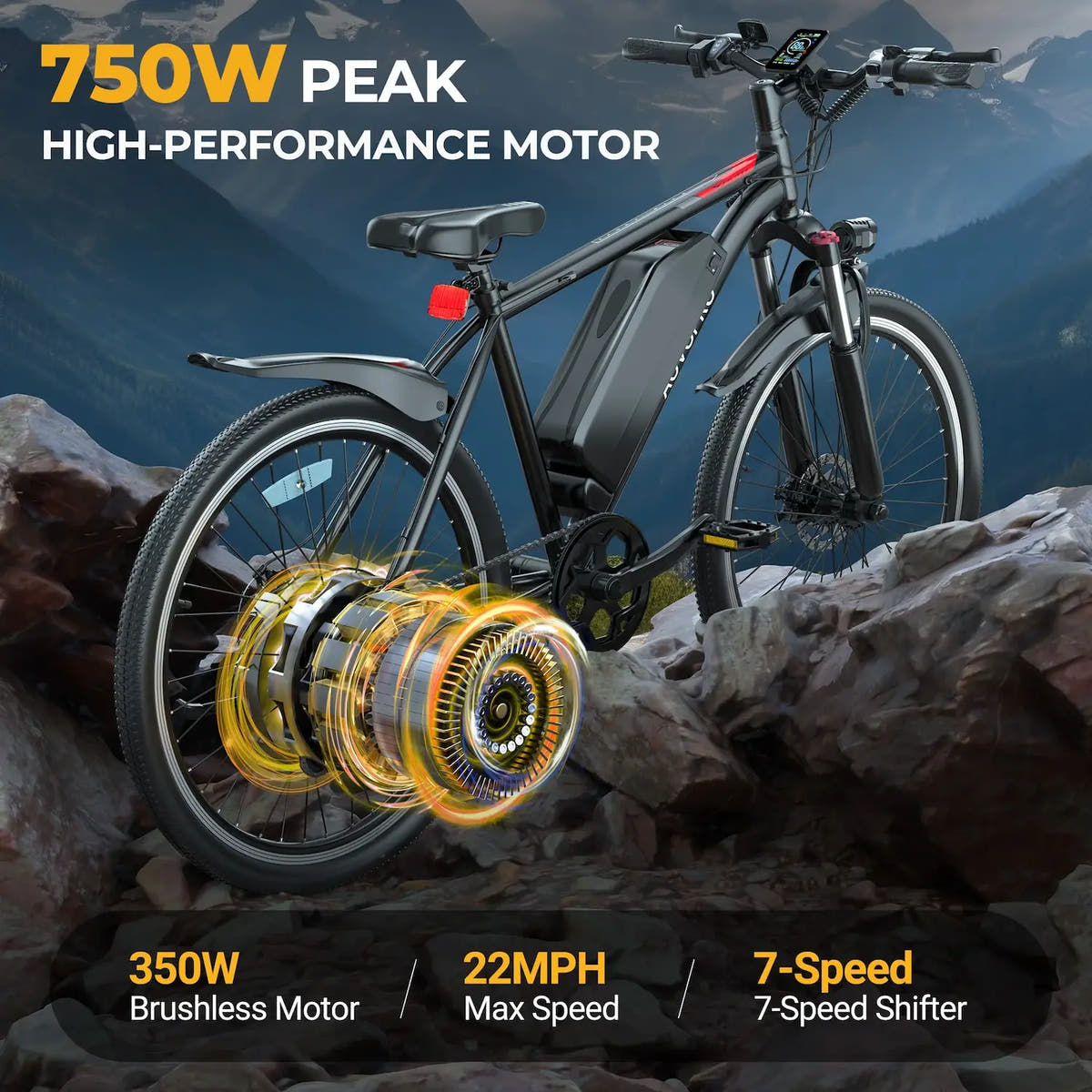 AOVO PRO BK520 Electric Bike | 26-Inch Commuter E-Bike up to 22 Mph