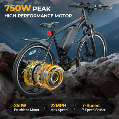 AOVO PRO BK520 Electric Bike | 26-Inch Commuter E-Bike up to 22 Mph
