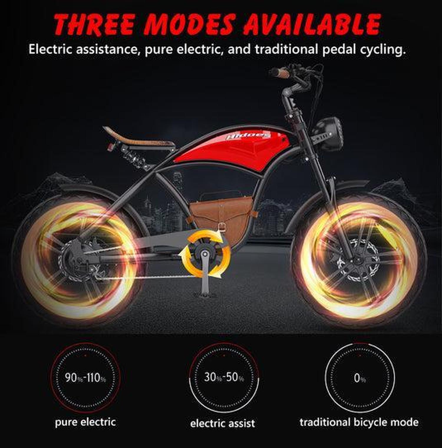 Electric bike with three mode options on a dark background