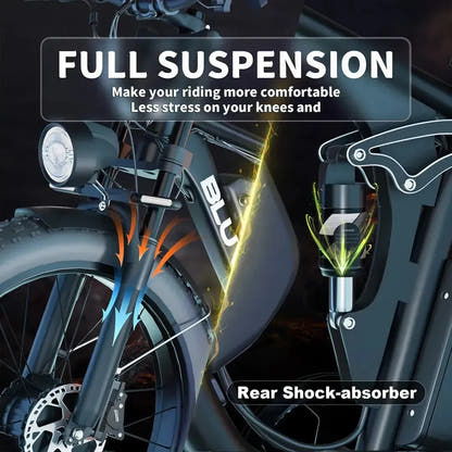Bluvall V1 Electric Bike Fat Tyre Long Range Full Suspension up to 56 Km/h